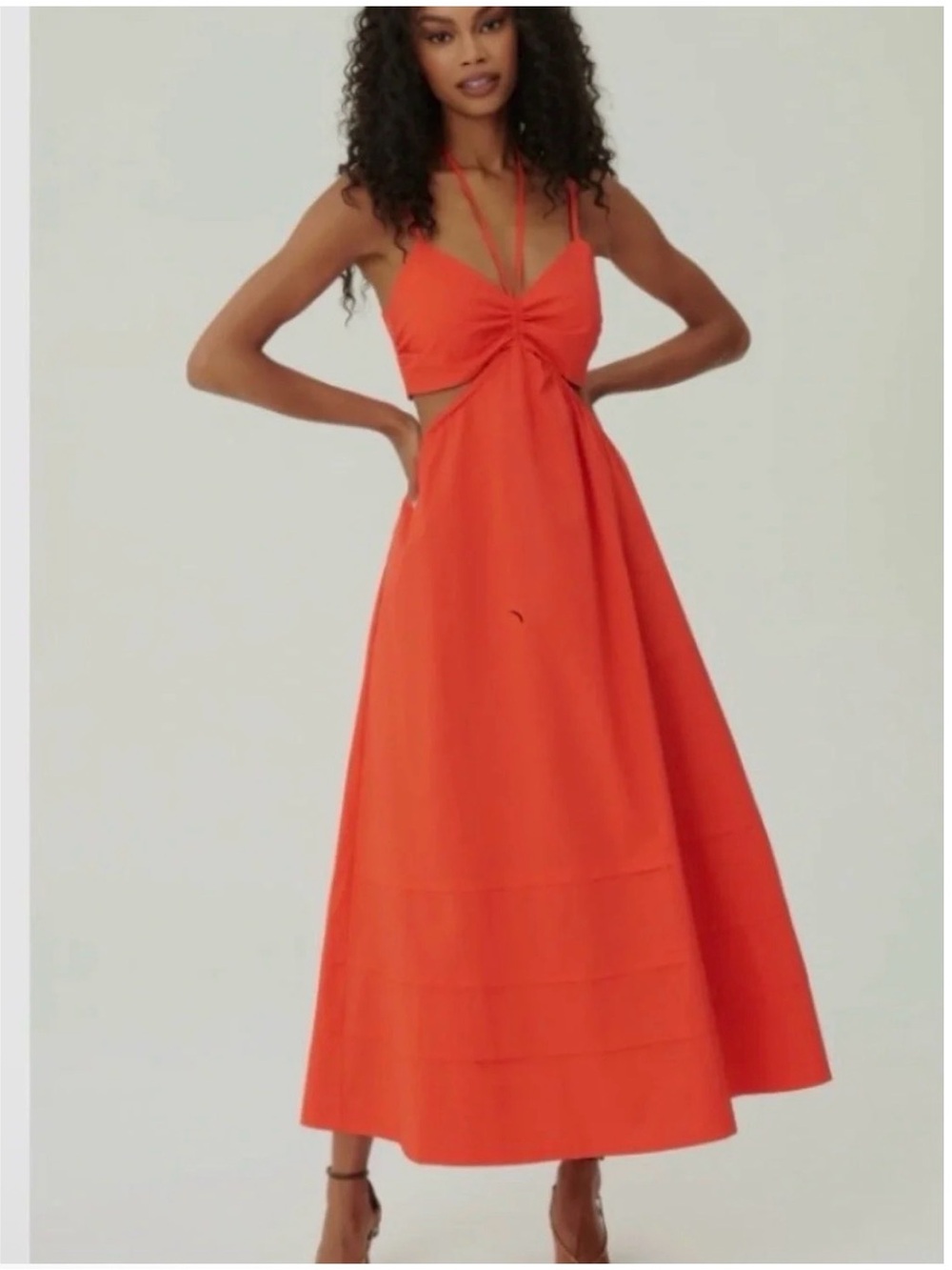 NICHOLAS Baylee Cutout Poplin Midi Dress with Pockets - Orange